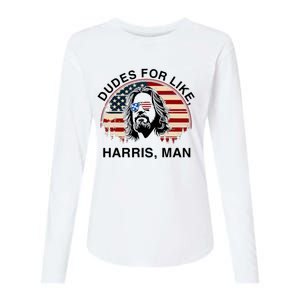 Dudes For Like Harris Man White Dude For Kamala Harris 2024 Womens Cotton Relaxed Long Sleeve T-Shirt