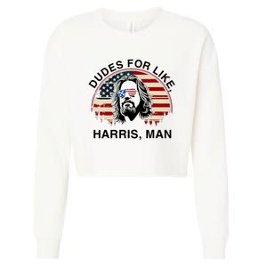 Dudes For Like Harris Man White Dude For Kamala Harris 2024 Cropped Pullover Crew