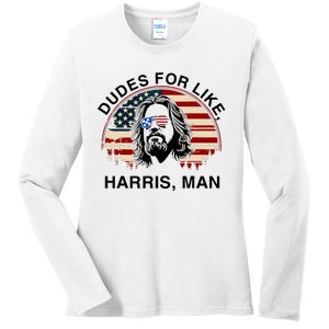 Dudes For Like Harris Man White Dude For Kamala Harris 2024 Ladies Long Sleeve Shirt