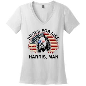 Dudes For Like Harris Man White Dude For Kamala Harris 2024 Women's V-Neck T-Shirt