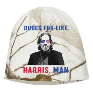 Dudes For Like Harris Man White Dude For Kamala Harris 2024 Kati - Camo Knit Beanie