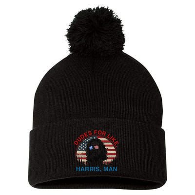Dudes For Like Harris Man White Dude For Kamala Harris 2024 Gift Pom Pom 12in Knit Beanie