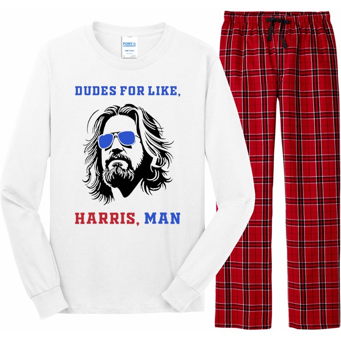 Dudes For Like Harris Man White Dude For Kamala Harris 2024 Long Sleeve Pajama Set