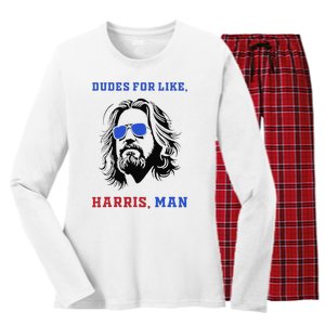 Dudes For Like Harris Man White Dude For Kamala Harris 2024 Gift Women's Long Sleeve Flannel Pajama Set 