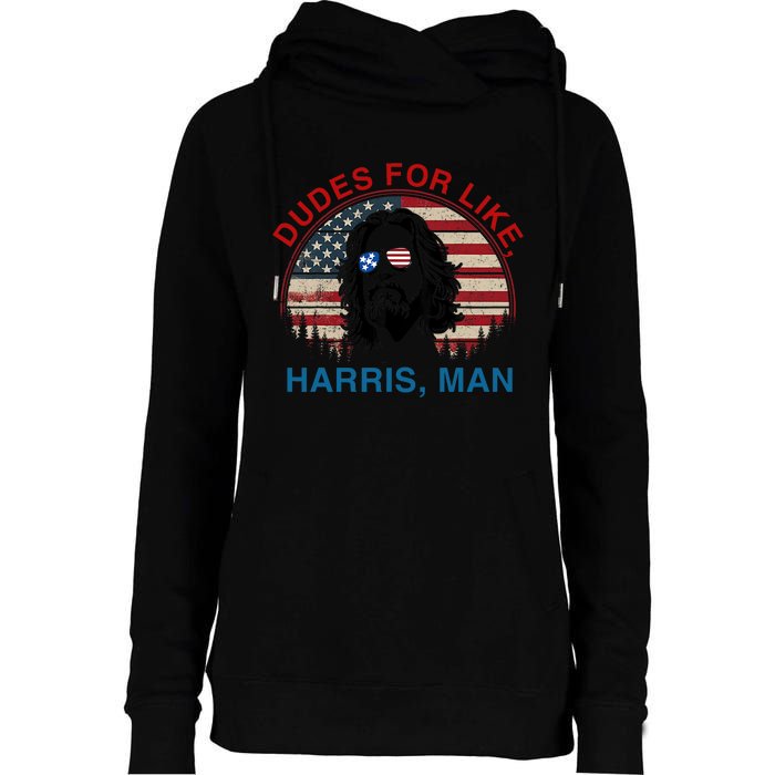 Dudes For Like Harris Man White Dude For Kamala Harris 2024 Womens Funnel Neck Pullover Hood