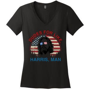 Dudes For Like Harris Man White Dude For Kamala Harris 2024 Women's V-Neck T-Shirt