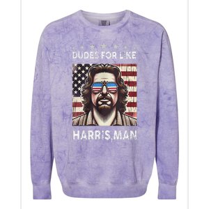 Dudes For Like Harris Man White Dude For Kamala Harris 2024 Colorblast Crewneck Sweatshirt