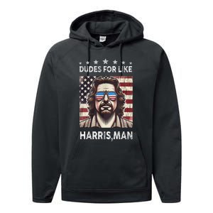 Dudes For Like Harris Man White Dude For Kamala Harris 2024 Performance Fleece Hoodie