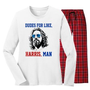 Dudes For Like Harris Man Funny Kamala Harris 2024 Women's Long Sleeve Flannel Pajama Set 