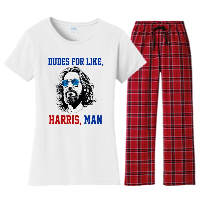 Dudes For Like Harris Man Funny Kamala Harris 2024 Women's Flannel Pajama Set