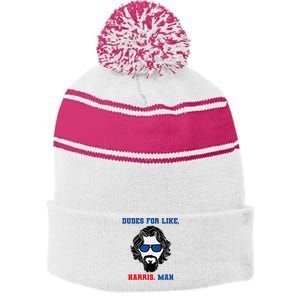 Dudes For Like Harris Man Funny White Dudes For Harris Stripe Pom Pom Beanie