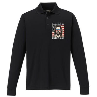 Dudes For Like Harris Man White Dude For Kamala Harris 2024 Performance Long Sleeve Polo