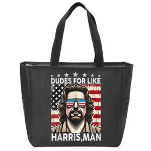 Dudes For Like Harris Man White Dude For Kamala Harris 2024 Zip Tote Bag