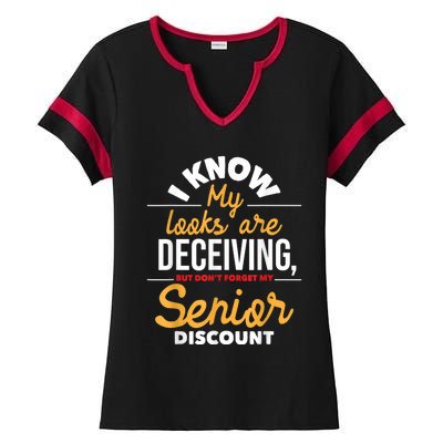 Don't Forget My Senior Discount Old Age Retiree Grandpa Ladies Halftime Notch Neck Tee