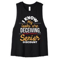 Don't Forget My Senior Discount Old Age Retiree Grandpa Women's Racerback Cropped Tank