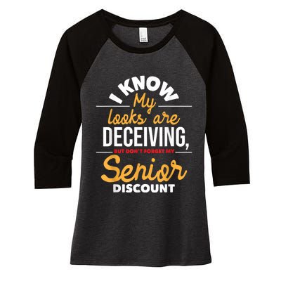 Don't Forget My Senior Discount Old Age Retiree Grandpa Women's Tri-Blend 3/4-Sleeve Raglan Shirt