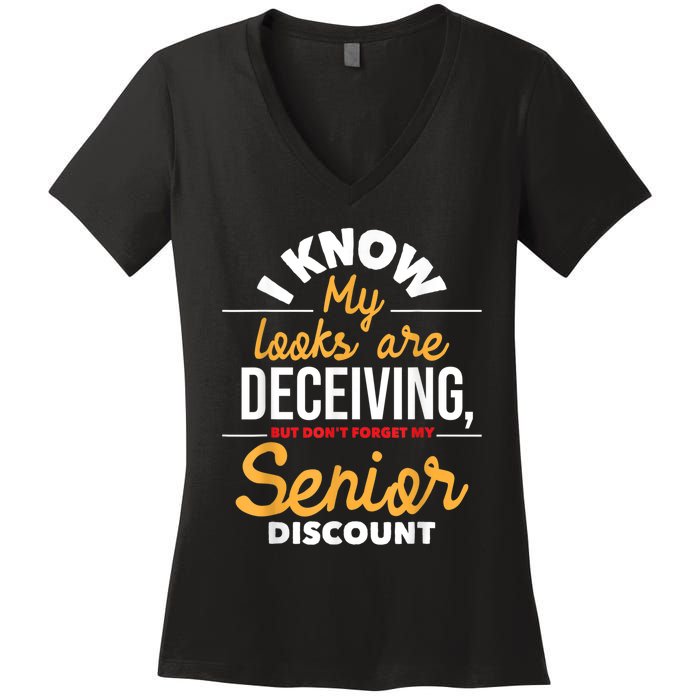 Don't Forget My Senior Discount Old Age Retiree Grandpa Women's V-Neck T-Shirt