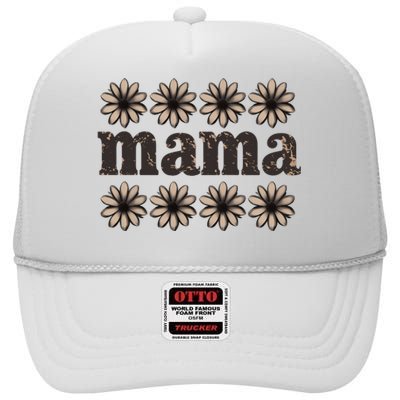 Daisy Floral Mama Mom Mother Family High Crown Mesh Back Trucker Hat