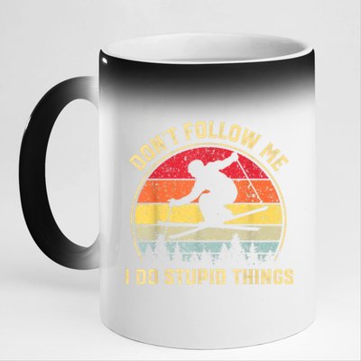 Don't Follow Me I Do Stupid Things Funny Gift For Retro Vintage Skiing Gift 11oz Black Color Changing Mug