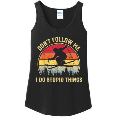 Don't Follow Me I Do Stupid Things Funny Gift For Retro Vintage Skiing Gift Ladies Essential Tank