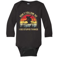 Don't Follow Me I Do Stupid Things Funny Gift For Retro Vintage Skiing Gift Baby Long Sleeve Bodysuit