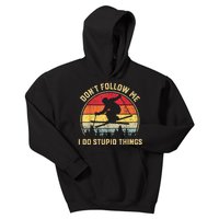 Don't Follow Me I Do Stupid Things Funny Gift For Retro Vintage Skiing Gift Kids Hoodie