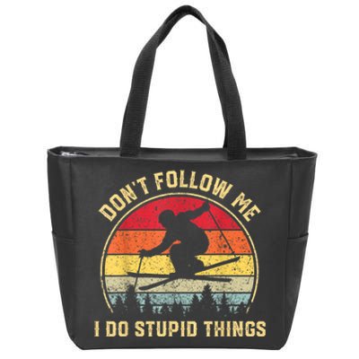 Don't Follow Me I Do Stupid Things Funny Gift For Retro Vintage Skiing Gift Zip Tote Bag