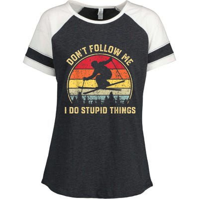 Don't Follow Me I Do Stupid Things Funny Gift For Retro Vintage Skiing Gift Enza Ladies Jersey Colorblock Tee