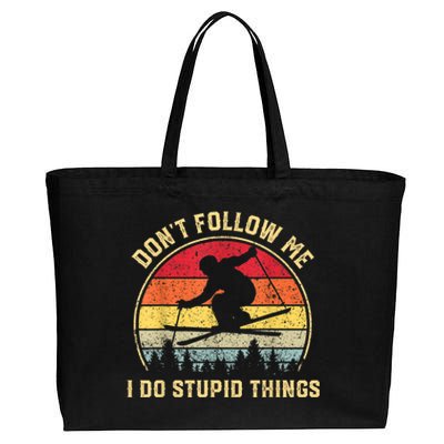 Don't Follow Me I Do Stupid Things Funny Gift For Retro Vintage Skiing Gift Cotton Canvas Jumbo Tote