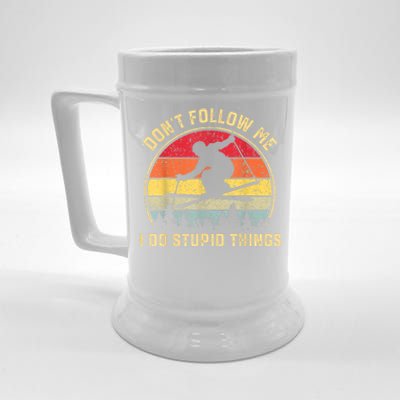 Don't Follow Me I Do Stupid Things Funny Gift For Retro Vintage Skiing Gift Beer Stein