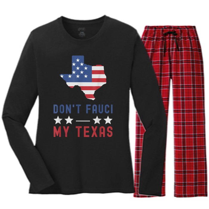 Don't Fauci My Texas USA Flag American Patriot Funny Women's Long Sleeve Flannel Pajama Set 