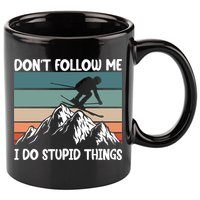 Don't Follow Me I Do Stupid Things Funny Skiing 11oz C Handle Ceramic Mug