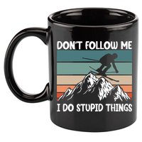 Don't Follow Me I Do Stupid Things Funny Skiing 11oz C Handle Ceramic Mug
