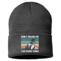 Don't Follow Me I Do Stupid Things Funny Skiing Sustainable Knit Beanie