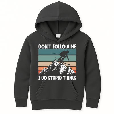 Don't Follow Me I Do Stupid Things Funny Skiing Kids Hoodie