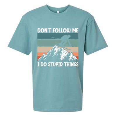 Don't Follow Me I Do Stupid Things Funny Skiing Sueded Cloud Jersey T-Shirt