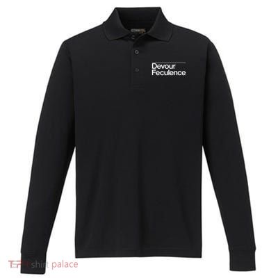Devour Feculence Milchick Quote Severance Style Graphic Performance Long Sleeve Polo