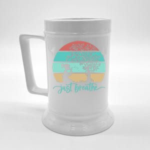 Dandelion Flower Motif Just Meditate And Breathe Mindfulness Gift Beer Stein