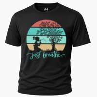 Dandelion Flower Motif Just Meditate And Breathe Mindfulness Gift Cooling Performance Crew T-Shirt
