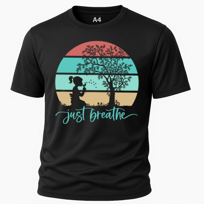 Dandelion Flower Motif Just Meditate And Breathe Mindfulness Gift Cooling Performance Crew T-Shirt