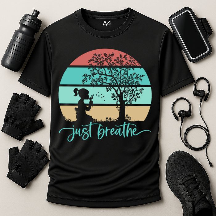 Dandelion Flower Motif Just Meditate And Breathe Mindfulness Gift Cooling Performance Crew T-Shirt