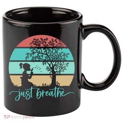 Dandelion Flower Motif Just Meditate And Breathe Mindfulness Gift 11oz C Handle Ceramic Mug