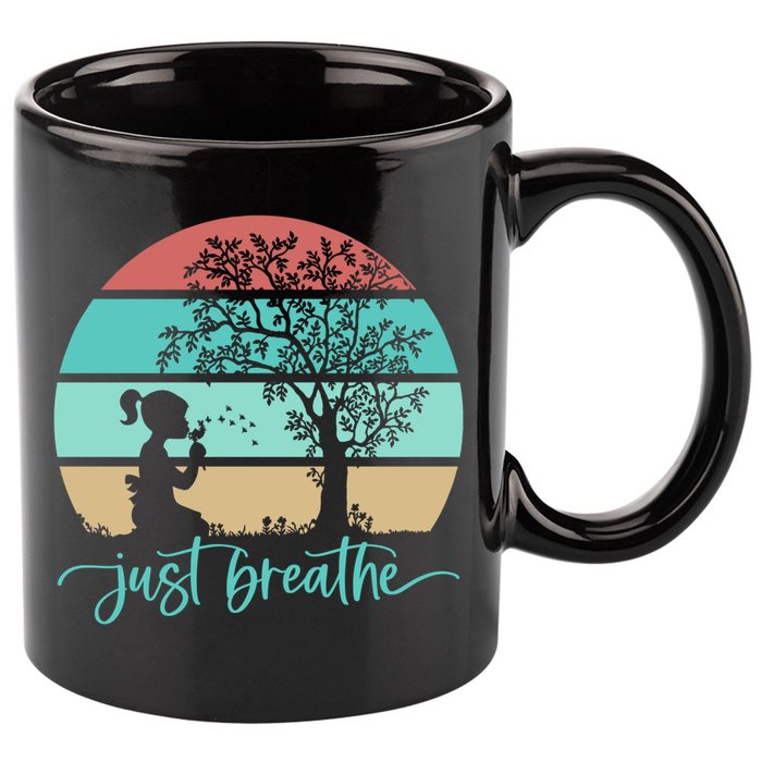 Dandelion Flower Motif Just Meditate And Breathe Mindfulness Gift 11oz C Handle Ceramic Mug