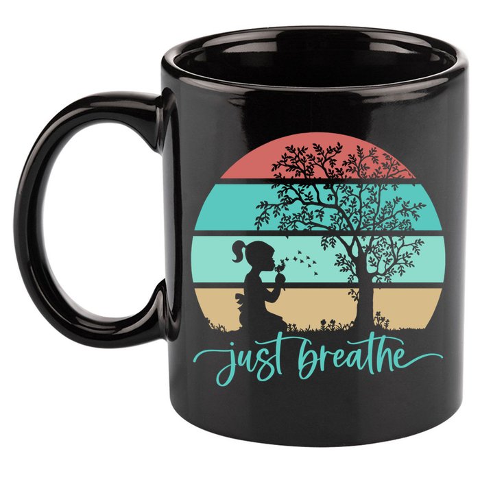 Dandelion Flower Motif Just Meditate And Breathe Mindfulness Gift 11oz C Handle Ceramic Mug
