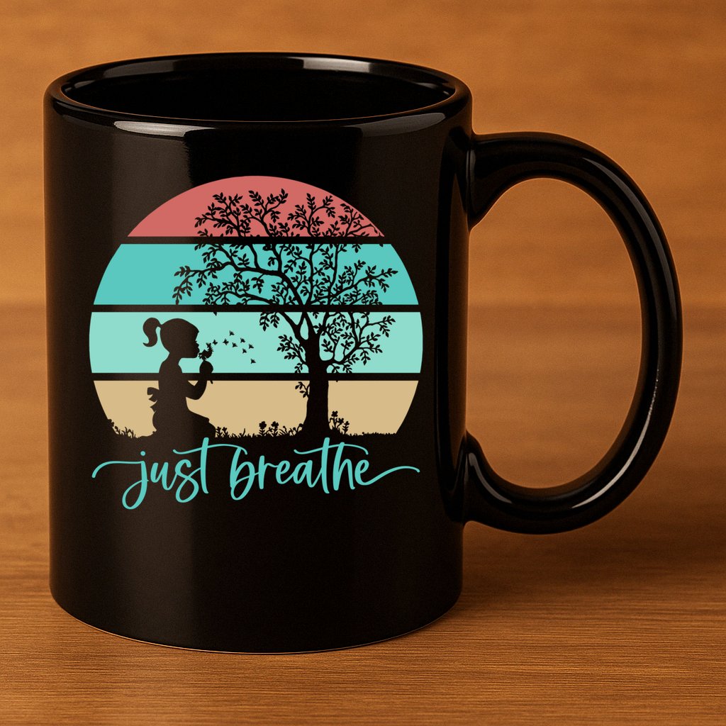 Dandelion Flower Motif Just Meditate And Breathe Mindfulness Gift 11oz C Handle Ceramic Mug