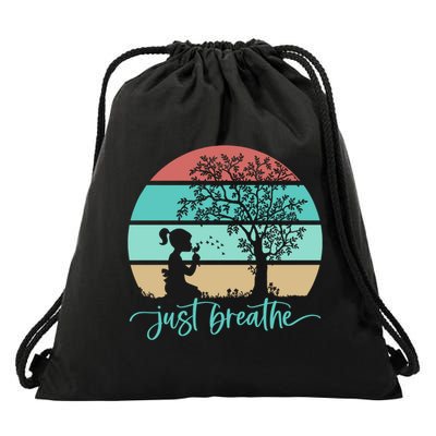 Dandelion Flower Motif Just Meditate And Breathe Mindfulness Gift Drawstring Bag