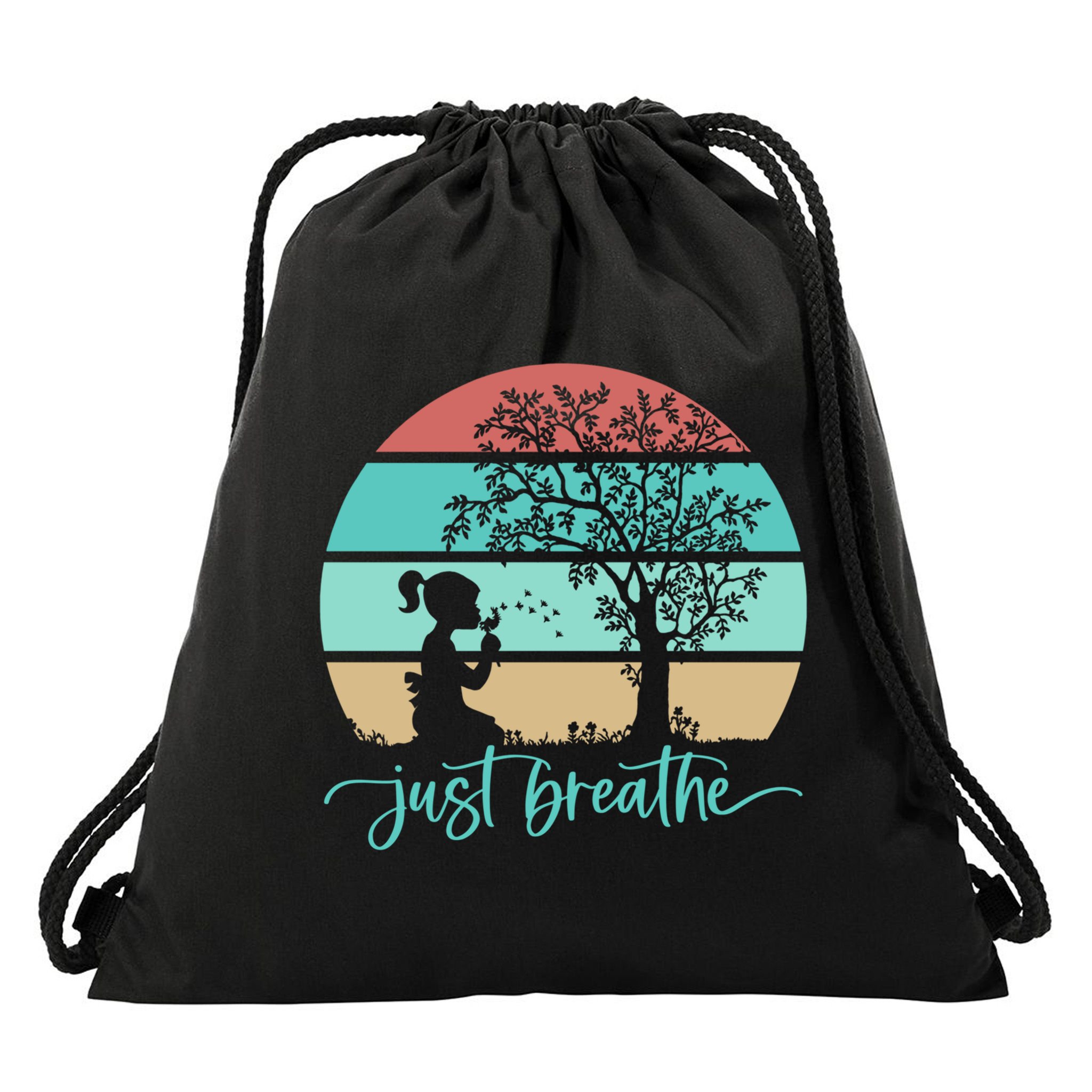 Dandelion Flower Motif Just Meditate And Breathe Mindfulness Gift Drawstring Bag