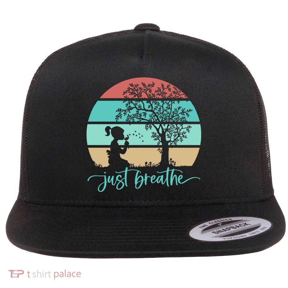 Dandelion Flower Motif Just Meditate And Breathe Mindfulness Gift Flatbill Hat