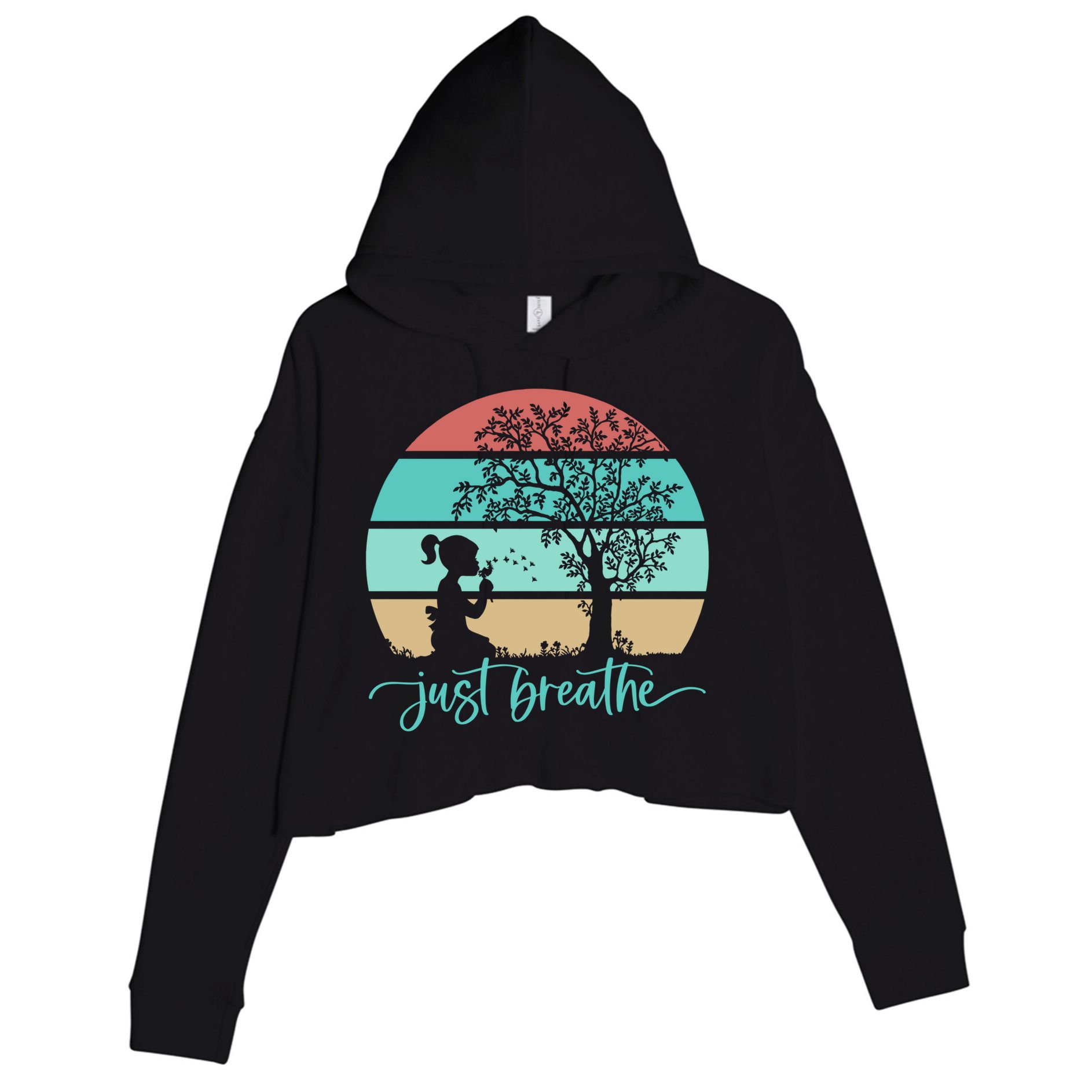 Dandelion Flower Motif Just Meditate And Breathe Mindfulness Gift Crop Fleece Hoodie