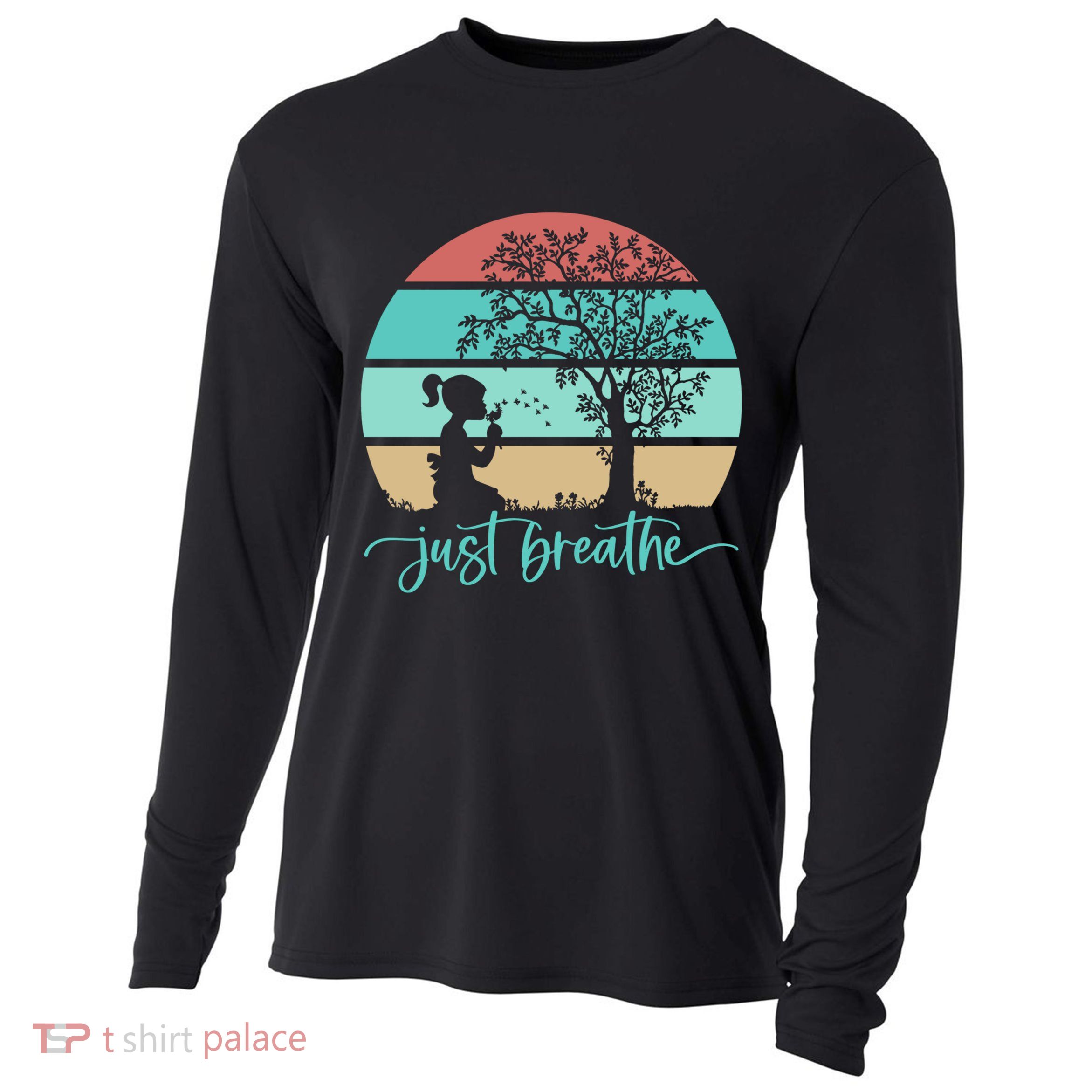 Dandelion Flower Motif Just Meditate And Breathe Mindfulness Gift Cooling Performance Long Sleeve Crew